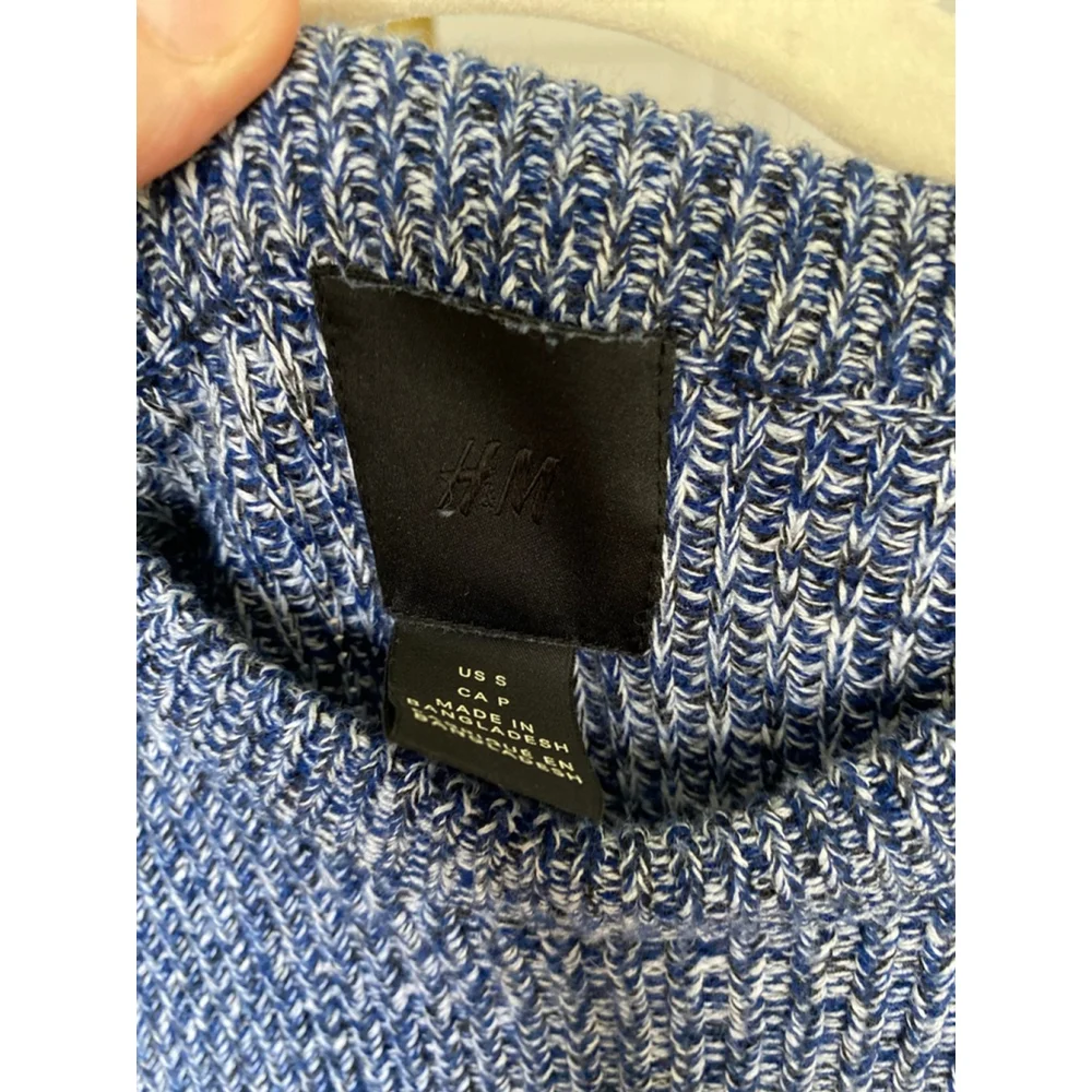 H&M Marled Knit Cotton Sweater Pullover Crewneck Blue Preppy Buttery Soft Cozy